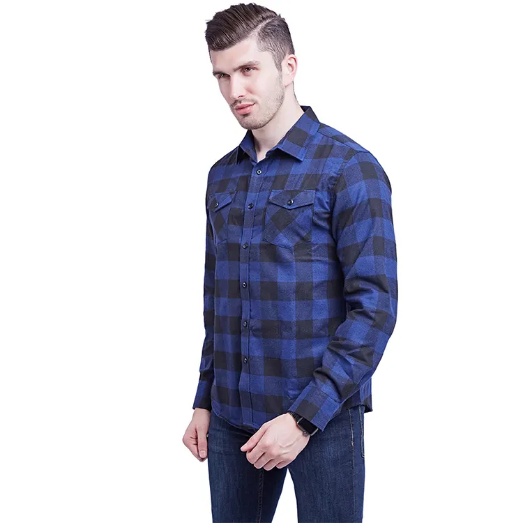 Best Selling Plaid Shirt Men Oversized Blue Color Check Flannel Shirt for Daily Life