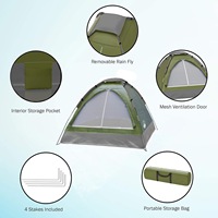 Tente familiale 2 personnes pour camping estival en extérieur, avec poteaux en aluminium, tissu Oxford et bâche de pluie en fibre de verre