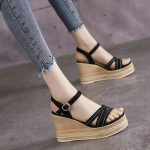 Women Platform Open-Toe Wedge Sandals European and American Summer New Thick-Soled Cross-Strap Roman Sandals - Product Image 4
