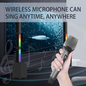 Sistema de barra de sonido para fiestas de 45W, subwoofer incorporado, efectos de luz RGB, micrófonos inalámbricos duales para karaoke en casa y noches de cine, 1 unidad - Product Image 2