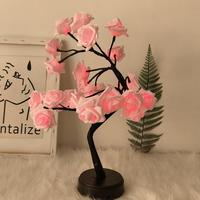 Venta al por mayor LED Rose lámpara de mesa 24led flor romántica luz de noche Navidad IP44 boda dormitorio decoración interior bonsái árbol