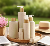 Botellas de Plástico con Tapa de Bambú Personalizadas, Envase Cosmético Biodegradable Ecológico, Champú de Plástico HDPE de Paja de Trigo