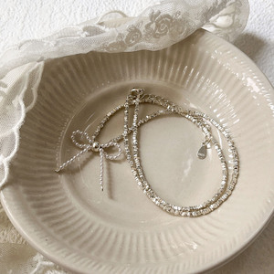 Collar de plata de ley S925 con lazo de perlas para mujer, estilo Ins, cadena ligera de lujo para la clavícula, uso diario - Product Image 4