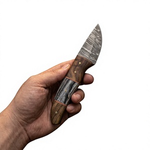 Cuchillo de Supervivencia y Caza de Acero de Damasco Forjado a Mano, Hoja Fija Mini Tipo Drop Point, Mango de Madera, Grado Industrial, para Revendedores OEM 58/60 - Product Image 1