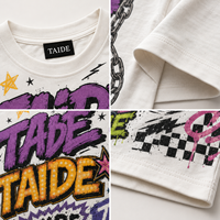 T-shirt graffiti intégral certifié BSCI TaiDe blanc 250GSM, imprimé multicolore Y2K, coupe oversize, logo personnalisé, ODM, vente en gros pour hommes