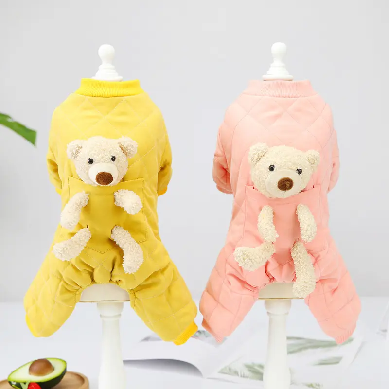 Outono e inverno Voltar Urso Casaco de algodão de quatro patas Atacado Pet Quente E Bonito Com Urso Toy Cat And Dog Cotton Coat