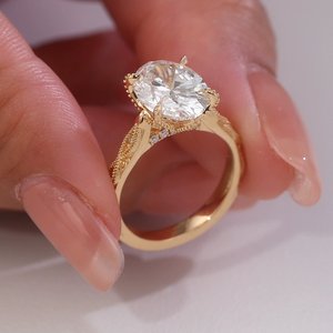 Bague de fiançailles vintage en or rose 10 carats avec diamant de laboratoire taille ovale 2,0 carats pour femme Xinfly, bijou de mode, alliance de mariage, design personnalisé - Product Image 3