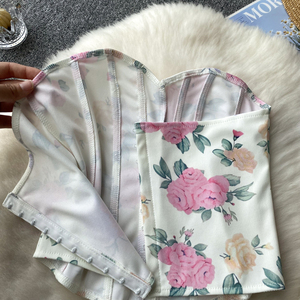 Chaleco sin Tirantes con Cuello Plano Estilo Francés para <span class=keywords><strong>Mujer</strong></span>, Nuevo Diseño de Verano con Top Corto Estampado - Product Image 4