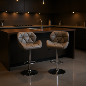 Glasgow Contemporary Tufted Bar <b>Stools</b> Set Of 2 Grey <b>Adjustable</b> Height Hydraulic Chrome Base Modern Design - Product Image 2