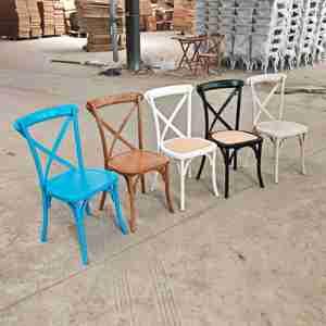Chaises empilables robustes <span class=keywords><strong>de</strong></span> style rustique <span class=keywords><strong>de</strong></span> qualité commerciale à dossier en X pour réceptions <span class=keywords><strong>de</strong></span> mariage romantiques - Product Image 3