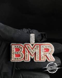 Collar Personalizado con Colgante de Letra BMR en Esmalte - Oro de 9K-18K con Diamantes Cultivados en Laboratorio Certificados por IGI, Estilo Hip Hop - Product Image 4