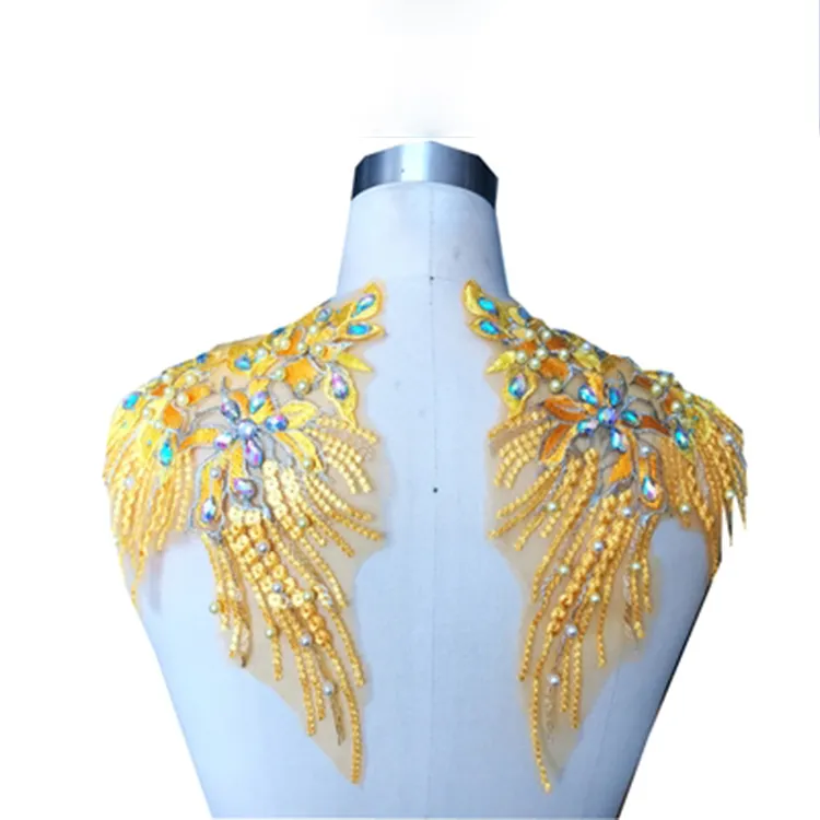 Aplique de renda 3d, vestido de renda com miçangas bordado floral com strass guarnição patches ótimo para decote diy cordão noiva vestido de baile de casamento