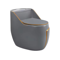 WC monobloc en céramique HG au design moderne et simple, blanc avec ligne dorée, siphon, sanitaire avec réservoir encastré