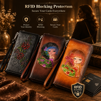 Dompet Kulit Asli Desain Vintage Wanita RFID Blocking Resleting Panjang Kapasitas Besar Dompet Panjang Bermerek dengan Logo Timbul