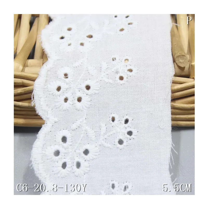 Vintage White Embroidered Eyelet Cotton Lace Trim 5CM Flower Cotton Embroidery Fabric Lace For Women