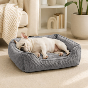Coussin pour chien rectangulaire gris, garnissage en fibre de polyester, tapis pour animaux de compagnie toutes saisons pour petits chiens - Product Image 1