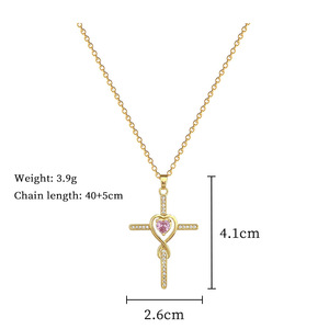 Collier en acier inoxydable plaqué or 18 carats, collier de luxe avec pendentif en forme de croix et de cœur en zircon pour femmes, chaîne de clavicule, bijoux - Product Image 5