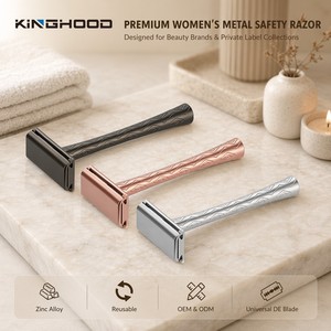 <span class=keywords><strong>Rasoio</strong></span> di Sicurezza KINGHOOD con Logo Personalizzato, Manico Lungo in Metallo Oro Rosa, <span class=keywords><strong>Rasoio</strong></span> di Lusso Riutilizzabile in Lega di Zinco a Doppio Filo <span class=keywords><strong>per</strong></span> Donne - Product Image 1