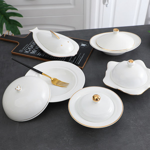 Olla de sopa de cerámica blanca pura Singer con tapa, cuenco de dos orejas personalizado para el hogar, juego de lavabo Palace para fiestas - Product Image 3