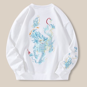 เสื้อสเวตเตอร์ผู้ชายสไตล์ใหม่ ผ้าพลัฌขนนุ่ม ปักลายกิรินแบบจีน ผ้าฝ้ายทรงปกติ ใส่สบาย ระบายอากาศได้ดี กันลม มีกระเป๋า - Product Image 3