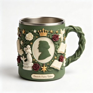 Tasse en polyrésine 3D gaufrée Andersen du Danemark, disponible en OEM et ODM, souvenir touristique danois, tasse à café ou à bière - Product Image 5