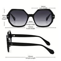 Lunettes de soleil tendance avec détails rivets, monture hexagonale rétro classique, en acétate, verres TAC UV400, acrylique, modèle 2026