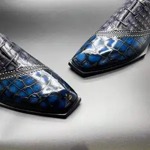 Zapatos de piel de cocodrilo de lujo para hombre, calzado de fiesta, de boda, hecho a mano, popular, de negocios, a la moda