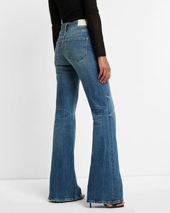 Jeans évasés taille haute pour femmes, jean bleu évasé à cloche pour femmes de grande taille - Product Image 4