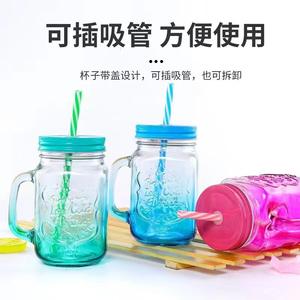 손잡이가있는 메이슨 항아리 머그잔 구식 유리 병 주스 음료 투명 유리 물병 커버 밀짚 음료 용기 컵 - Product Image 6