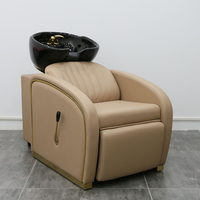 Fauteuil de Lavage de Tête Moderne Noir et Or pour Salon de Coiffure, Fauteuil Spa de Luxe Inclinable Manuel pour Shampoing et Lit