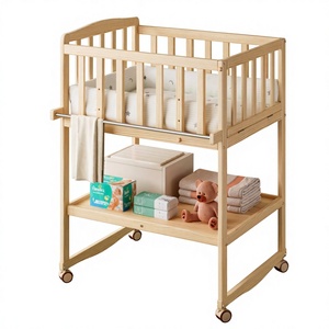 Station de soins pour bébé convertible 3 en 1 <span class=keywords><strong>Table</strong></span> à langer réglable, berceau à bascule et support de bain <span class=keywords><strong>Table</strong></span> à langer en bois massif pour la crèche - Product Image 1