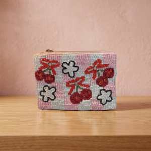 Pink <b>White</b> Beaded Pearl Fabric Clutch Purse With Raised Applique Decoration And Zipper Closure For <b>Women</b> Sculptures Decorative - Product Image 1