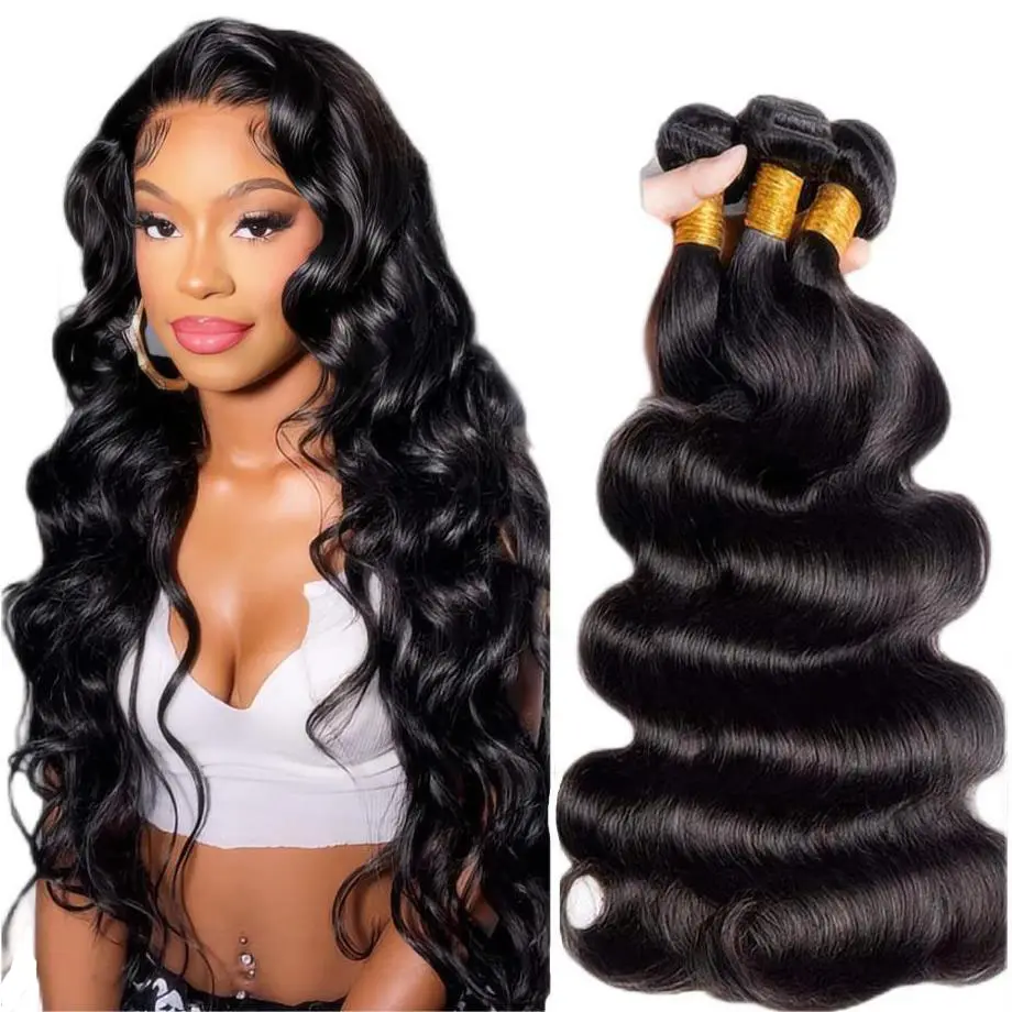 Venta al por mayor 9a 10a Natural Black 100% Unprocessed Virgin Brazilian Cuticle Aligned Remy Human Hair Double-Weft Body Wave Bundles