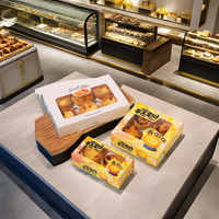 Boîte à tartelettes en papier kraft blanc biodégradable personnalisée avec fenêtre en PVC, type dossier gaufré, emballage alimentaire jetable pour boulangerie, laminé