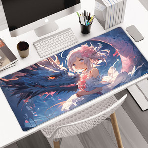 Custom Pattern Large Extended Mousepad Anime Girl Eastern Dragon <b>Gaming</b> Mouse Pad with Natural Rubber Base for Office Laptop - Product Image 1