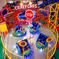 Manèges de parc d'attractions sur le thème du fête foraine : Mini Break Dance, Crazy Cabs, Rotary
