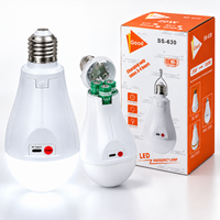 Ampoule LED IP54 6500K avec batterie au lithium et 3 batteries rechargeables par USB, E27 AC85-265V, 30W, pour salon et maison