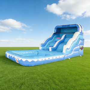 Tobogán Acuático Inflable de Doble Carril Blue Wave con <span class=keywords><strong>Piscina</strong></span> de Chapoteo (Grado Comercial) - Product Image 1