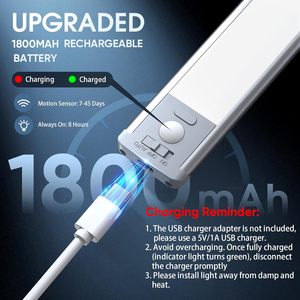 Luz de Gabinete Moderna de 24 <span class=keywords><strong>cm</strong></span>, 30 <span class=keywords><strong>cm</strong></span> y 20 <span class=keywords><strong>cm</strong></span>, Paquete de 2 Luces Recargables con Sensor de Movimiento, Luz de Gabinete Magnética Regulable de 5 Niveles para Interiores - Product Image 5