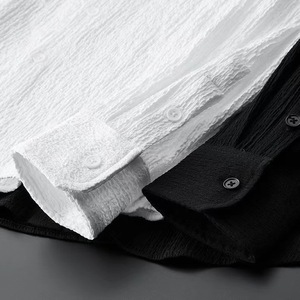 Ensemble Sportif <span class=keywords><strong>Homme</strong></span> Printemps : <span class=keywords><strong>Chemise</strong></span> et <span class=keywords><strong>Pantalon</strong></span> Rayés Plissés à Col Montant en Polyester/Coton, Séchage Rapide, Tricoté Sans Coutures, Thermocollé - Product Image 6