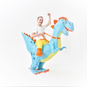 Costume de mascotte de dinosaure bleu gonflable en stock pour adultes, costume de scène de fête de dinosaure à monter, costume en polyester - Product Image 4