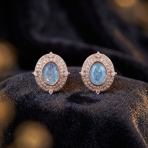 Boucles d'oreilles en argent sterling 925 émaillées pour femmes, plaquées or rose, serties de zircon bleu, cadeau de mariage, vente en gros - Product Image 3