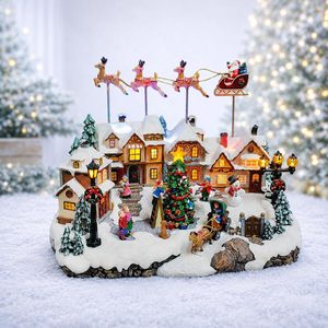 Décoration de Noël artisanale en résine, scène de traîneau du Père Noël et rennes, pour affichage festif des fêtes, décoration de table d'hiver pour la maison - Product Image 1