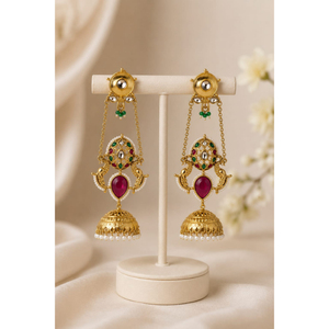 Pendientes de lujo Royal Peacock, conjunto kundan de Jhumky, joyería tradicional nupcial para boda. - Product Image 1