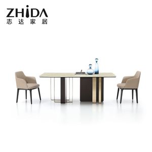 Bàn Ăn Cao Cấp Tùy Chỉnh Của Zhida, Bàn Ăn Bằng Đá Cẩm Thạch Nhân Tạo Bằng Thép Không Gỉ Khung Kim Loại Màu Đen - Product Image 2