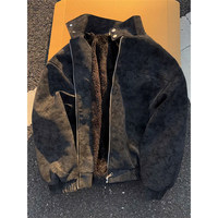 Blouson bomber zippé vintage à motif cœur imprimé noir pour homme - Style streetwear chaud d'hiver, taille haute 6XL