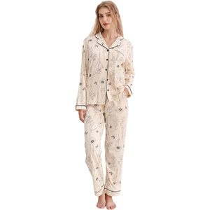 Ensemble de pyjamas pour femmes personnalisés en coton 100% à manches longues, vêtements de nuit classiques avec 3 poches (L) - Product Image 1