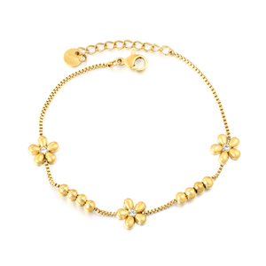 18K Gold Plated Stainless Steel Chain Link Flower <b>Charm</b> Beaded <b>Bracelet</b> Unisex Dainty Floral Pendant <b>Beads</b> Fashion - Product Image 2