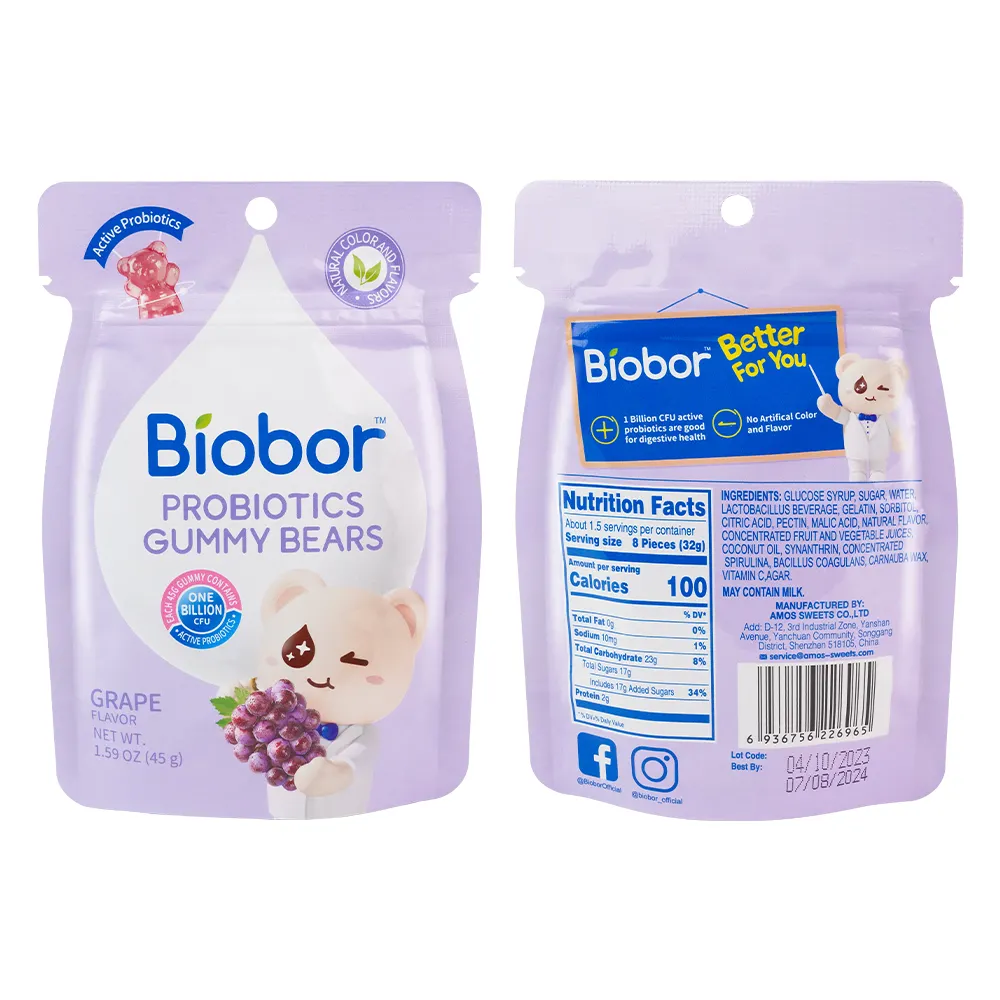 Biobor Trauben aromen Sweet Gummy Jelly Candy Spaß Kinder lieben essen aktive probiotische süße Bären Private Label Gummy Candy