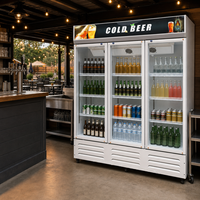 Système de refroidissement par ventilateur, réfrigérateur vertical commercial sans givre, vitrine à boissons avec porte vitrée pour supermarché